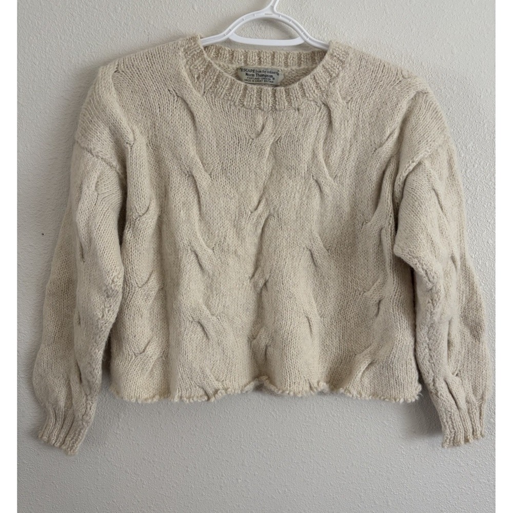 Vintage Norm Thompson Cable Knit Wool Sweater Cream Made Britain Small??